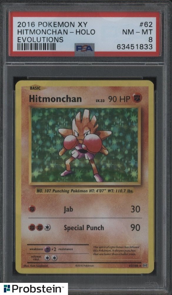 hitmonchan holographic pokemon card value HITMONCHAN HOLO 8/130 PSA NEAR MINT 8 main image 0