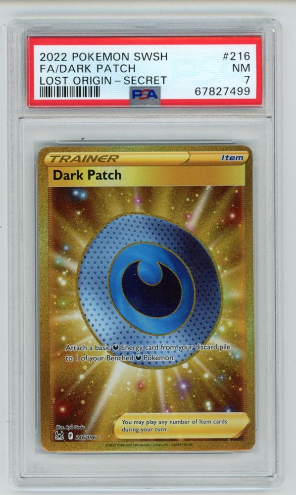 dark patch pokemon card gold Fortifiant Obscur (Dark Patch) 216/196 Shiny Gold Trainer - Ultraboost X  Epée et Bouclier 11 Origine Perdue main image 0