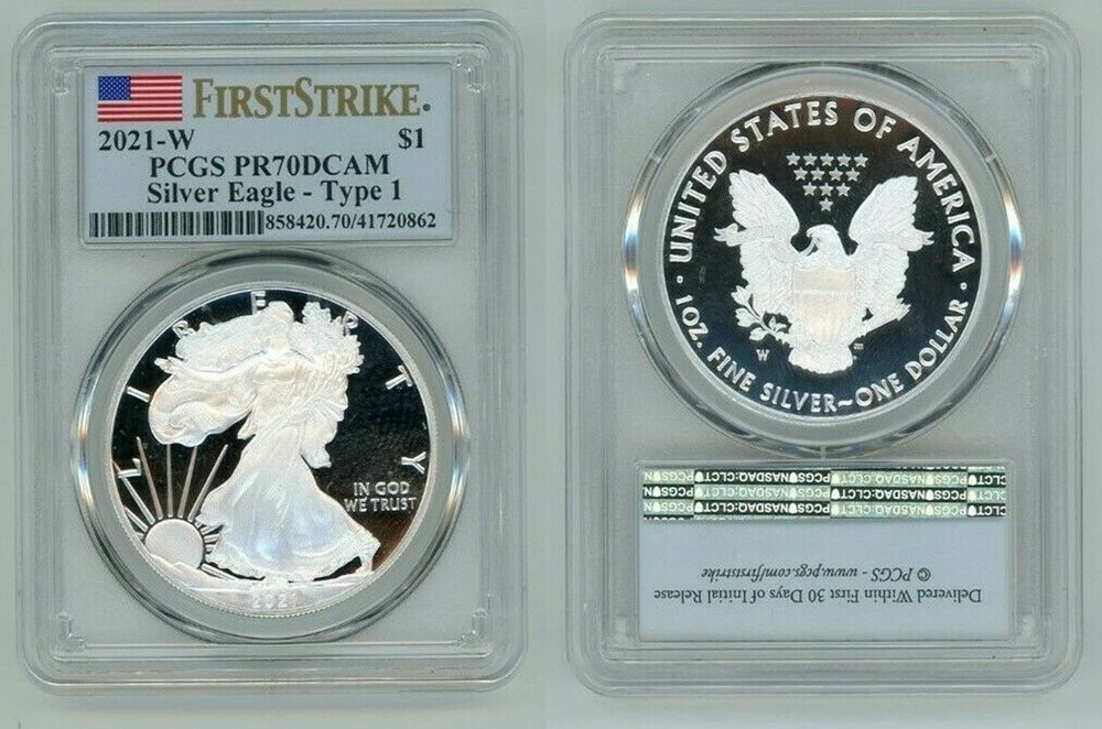 2021年　イーグル 銀貨 PCGS鑑定 PR70DCAM 2021 W SILVER AMERICAN EAGLE $1 TYPE 1 PCGS PR70DCAM FIRST