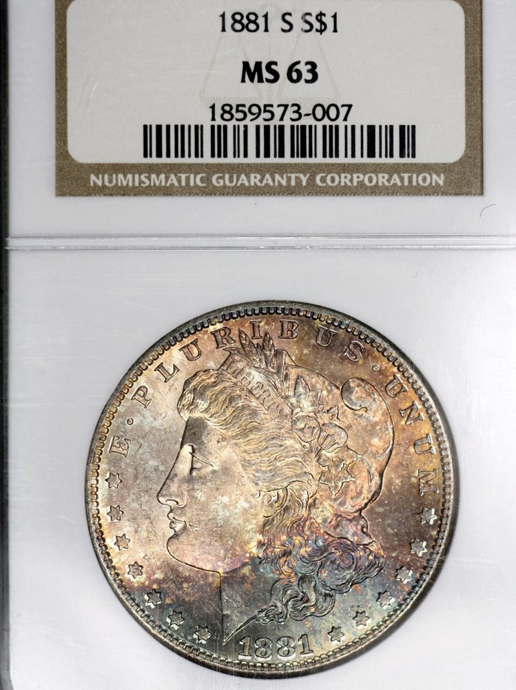 Colorful Toned 1881-S MS63 Morgan Silver Dollar $1 graded by NGC