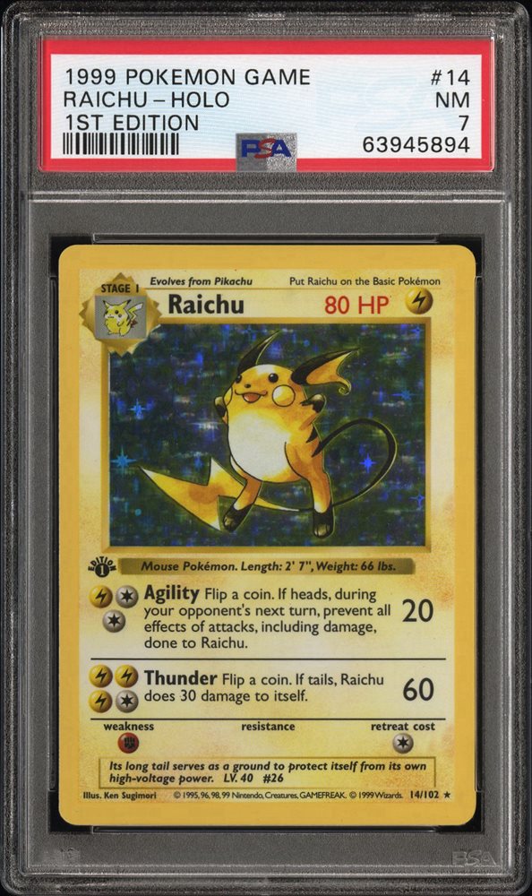 英語版初期　ポケモンカード　raichu shadowless　holo Raichu Pokémon TCG Shadowless Individual Collectible Card