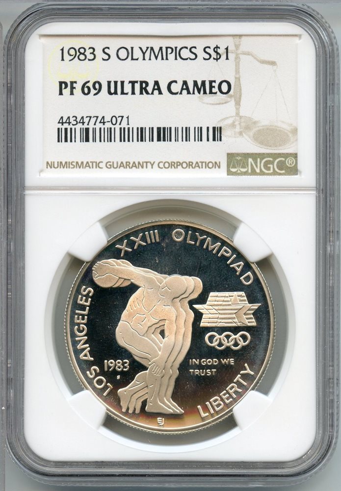 1983-S Proof Olympic Discus US Commemorative Silver Dollar PCGS PR69DCAM