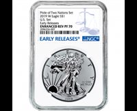 2019-W Proof $1 American Silver Eagle NGC PF70UC Flag ER Label Blue Core