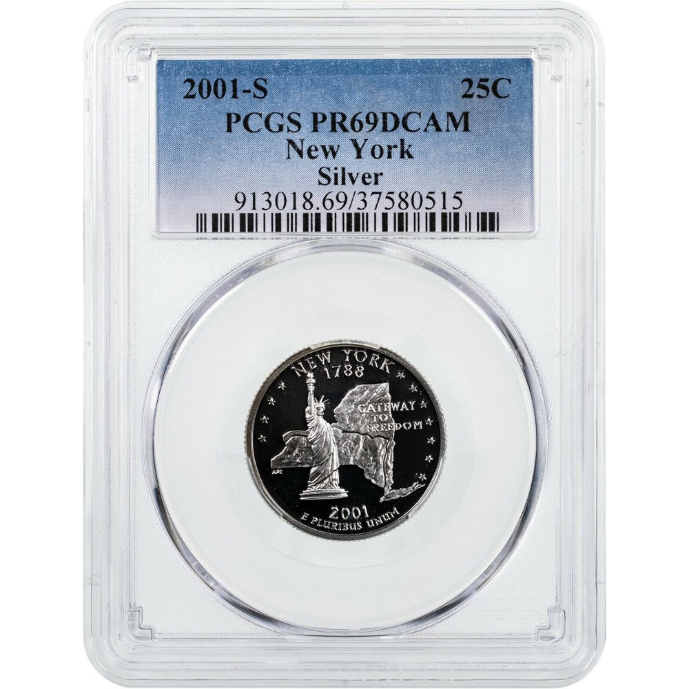 2001-S Silver New York State Quarter PCGS PR69DCAM, PR69DCAM