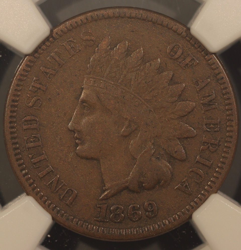 1869/9 Indian Head Cent Snow 4 RPD Snow 4 NGC VF-35, VF35BN - PCGS