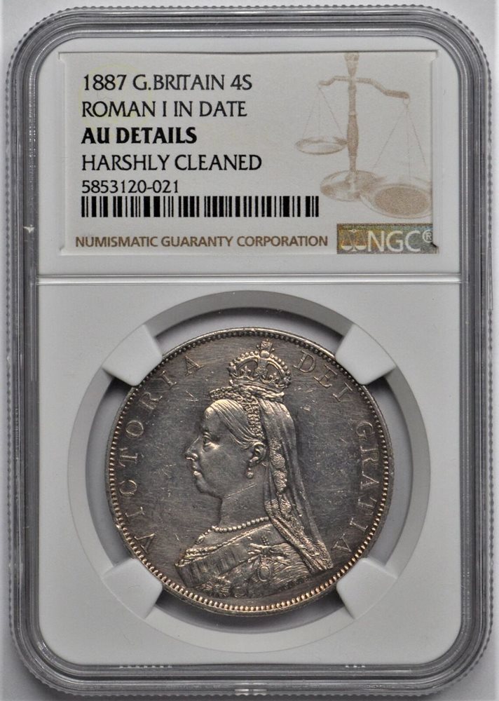 1887 GREAT BRITAIN 4S SHILLINGS DOUBLE FLORIN ROMAN I IN DATE NGC 1887 GREAT BRITAIN 4S SHILLINGS DOUBLE FLORIN ROMAN I IN DATE NGC