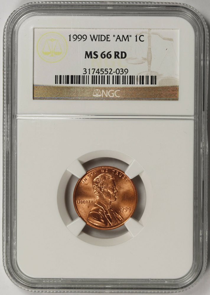 1999 Wide AM Lincoln Memorial Penny 1C MS 66 RD Red NGC, MS66RD