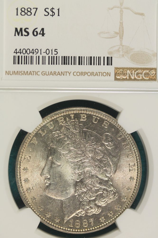 1887 Morgan Silver Dollar Philadelphia Mint MS64 NGC Cert#1545584-006
