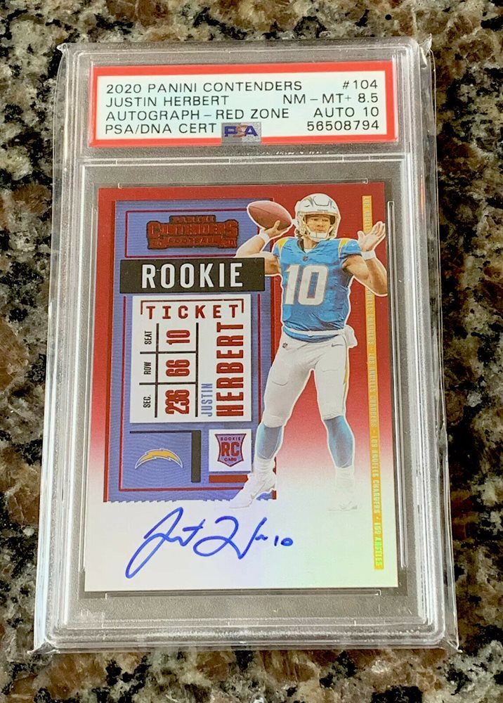 Auction Prices Realized Football Cards 2020 Panini Contenders Justin Herbert Autograph Red Zone