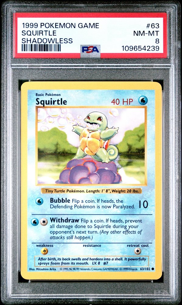 ポケモンカードゲーム Squirtle 1st edition shadow less 1999 Pokemon, Base Set Shadowless, #63/102 Squirtle, 1st