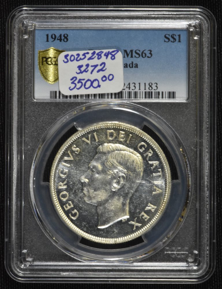 最終価格 超激レア E COX × JOHN MOORE 1948 Canada Silver Dollar - PCGS MS-63 The King of Dollars, MS63