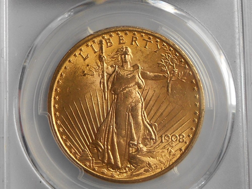 1908 NM $20 Gold St. Gaudens, PCGS MS-64, 