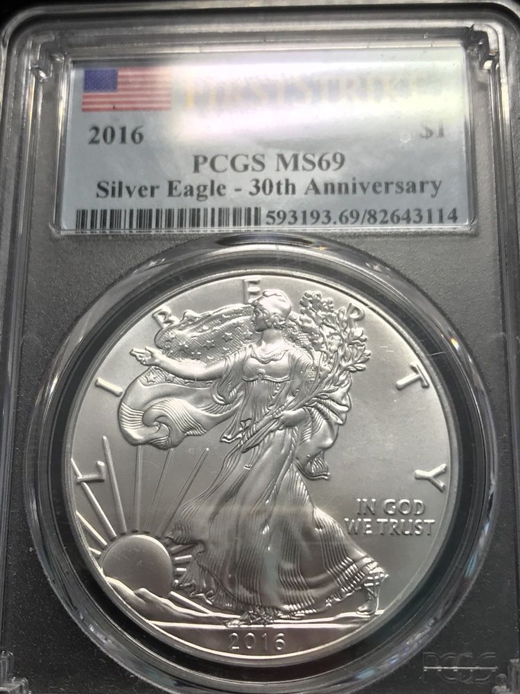 2016 PCGS MS69 FIRST STRIKE SILVER EAGLE DOLLAR 30TH