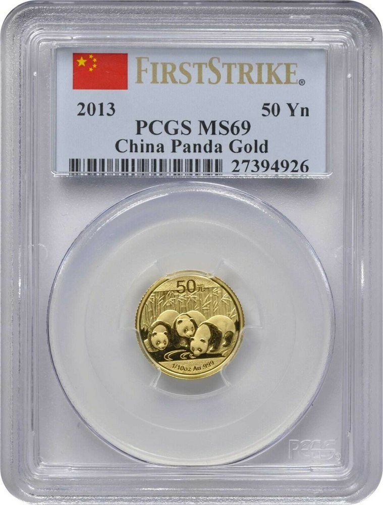 CHINA Gold 50 Yuan 2013 Panda 1/10oz PCGS MS-69 First Strike, MS69