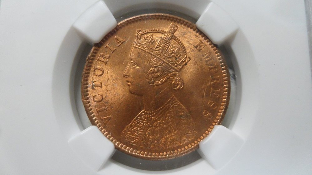1880 英領インド ヴィクトリア女王 1/4 アンナ銅貨 NGC MS64 1880 英領
