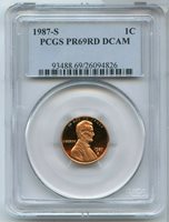 1987-S Lincoln Cent PR69RD DCAM PCGS Proof 69 Red Deep Cameo