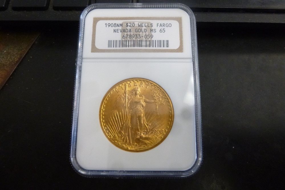 1908 $20 MS-65 NM NGC Gold Double Eagle Saint Gaudens Coin Nevada
