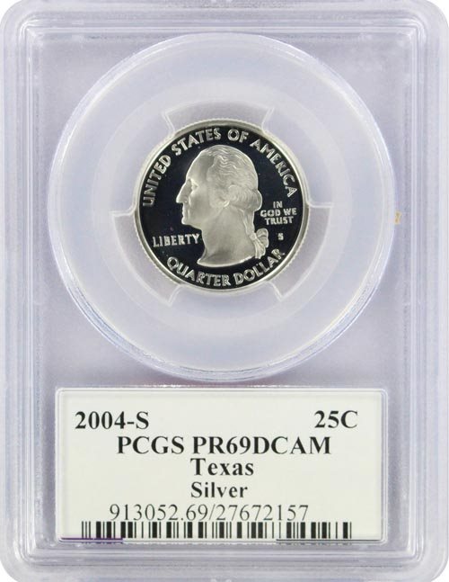 2004-S 25c TX Texas SILVER State Flag Label Quarter Proof Coin PCGS PR70DCAM TX
