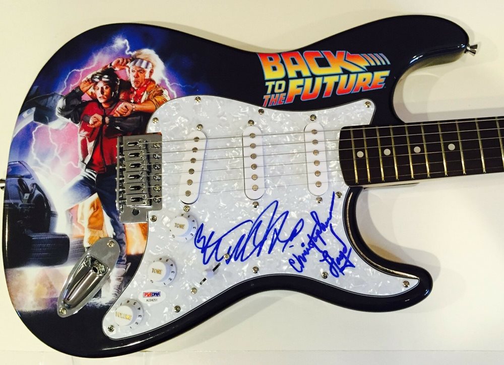 back to the future signed michael j fox autographed guitar christopher lloyd psa