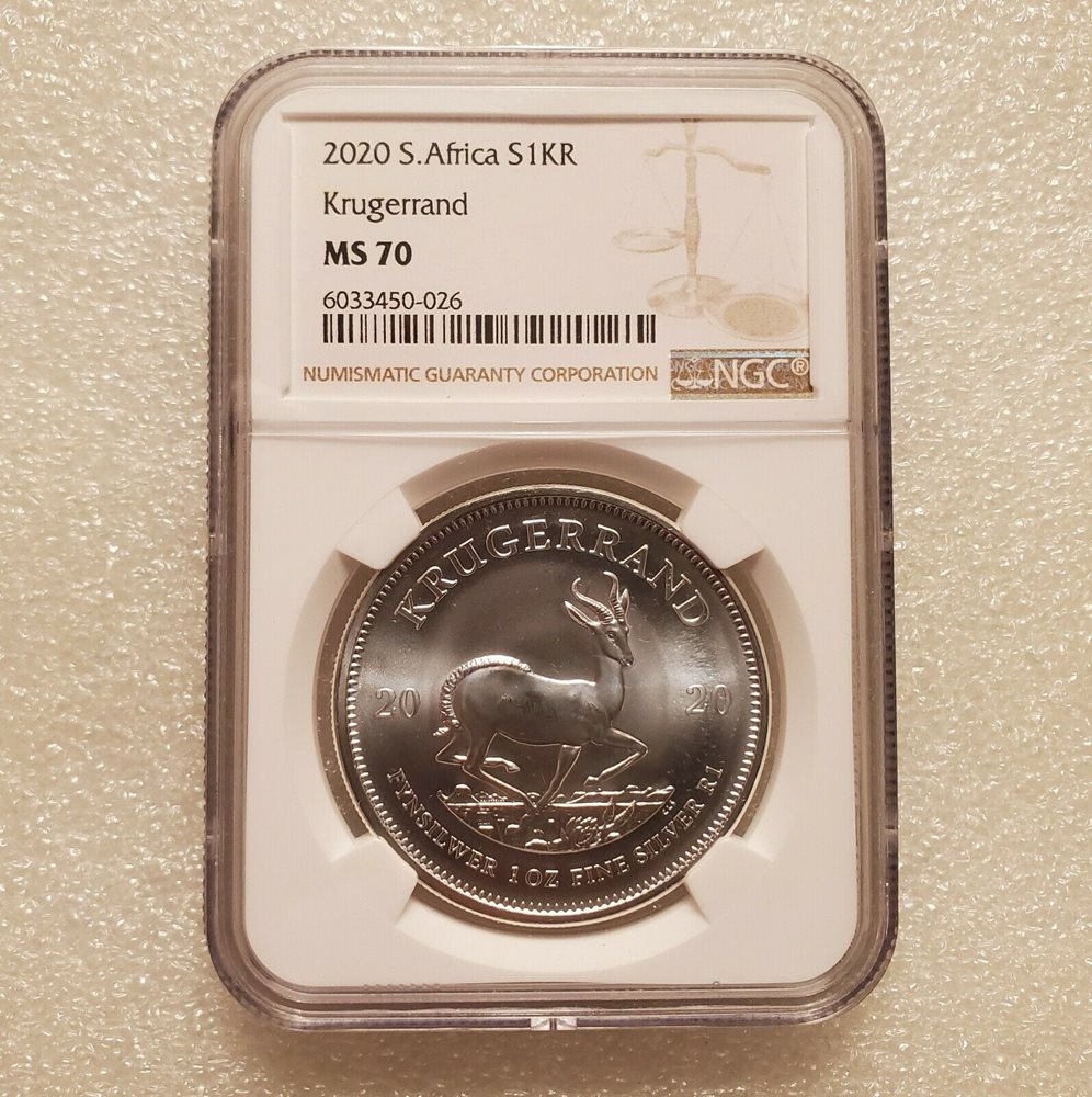 PCGS NGC メダル 2021 South Africa 1 oz Silver Krugerrand Coin NGC MS70 Pop