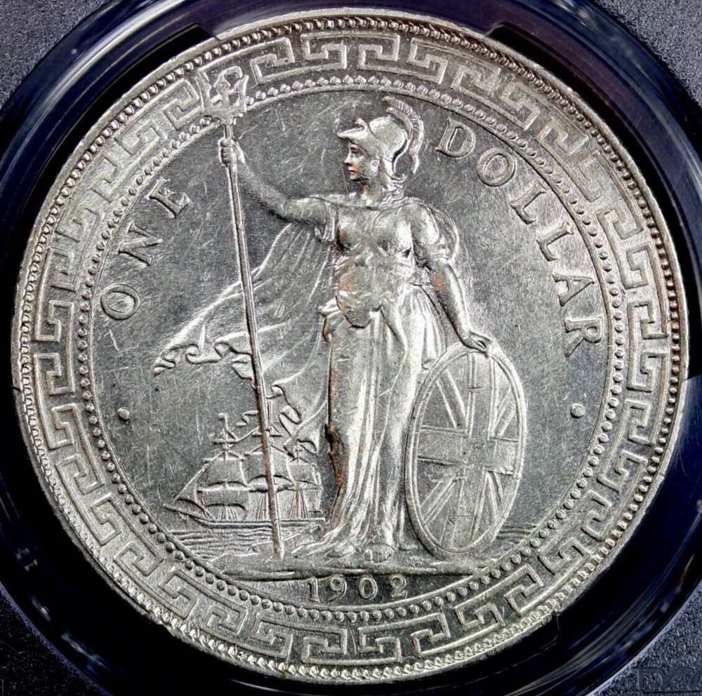 1902 B GREAT BRITAIN SILVER TRADE DOLLAR PRIDE 13 PCGS MS 61, MS61