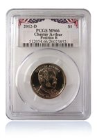 DOLLAR NGC MS67 2ND FINEST GRADE SPOTLESS . 2012-D CHESTER ARTHUR PRES