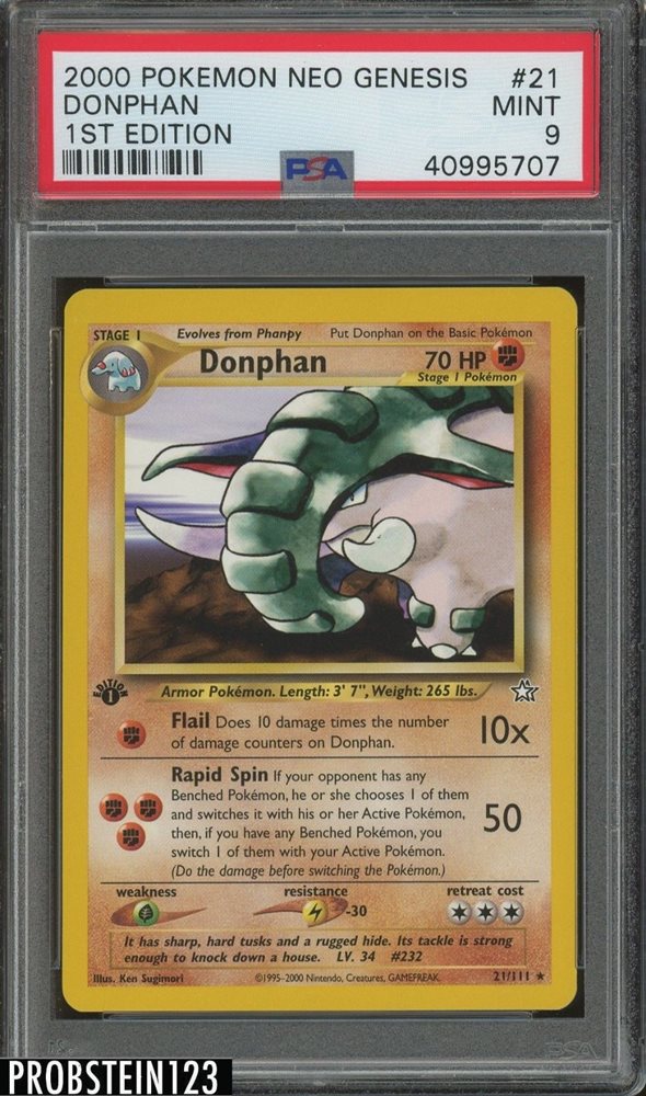 Donphan Rare Pokemon Card 1st Edition Neo Genesis 21//111