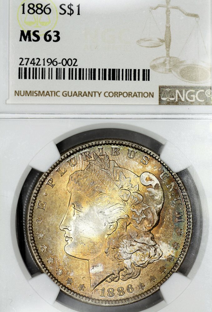 NGC MS64 1886 US Morgan Silver Dollar $1