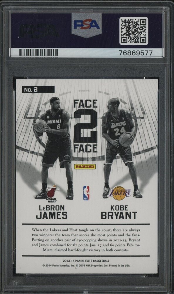 2013 Panini Elite Kobe Bryant & Lebron James Face 2 Face - RARE LOW POP  ICONIC CARD - Lakers Jersey 24 Collectibles - RARE PSA 10 GEM MINT - $1199  OBO for Sale in Carlsbad, CA - OfferUp