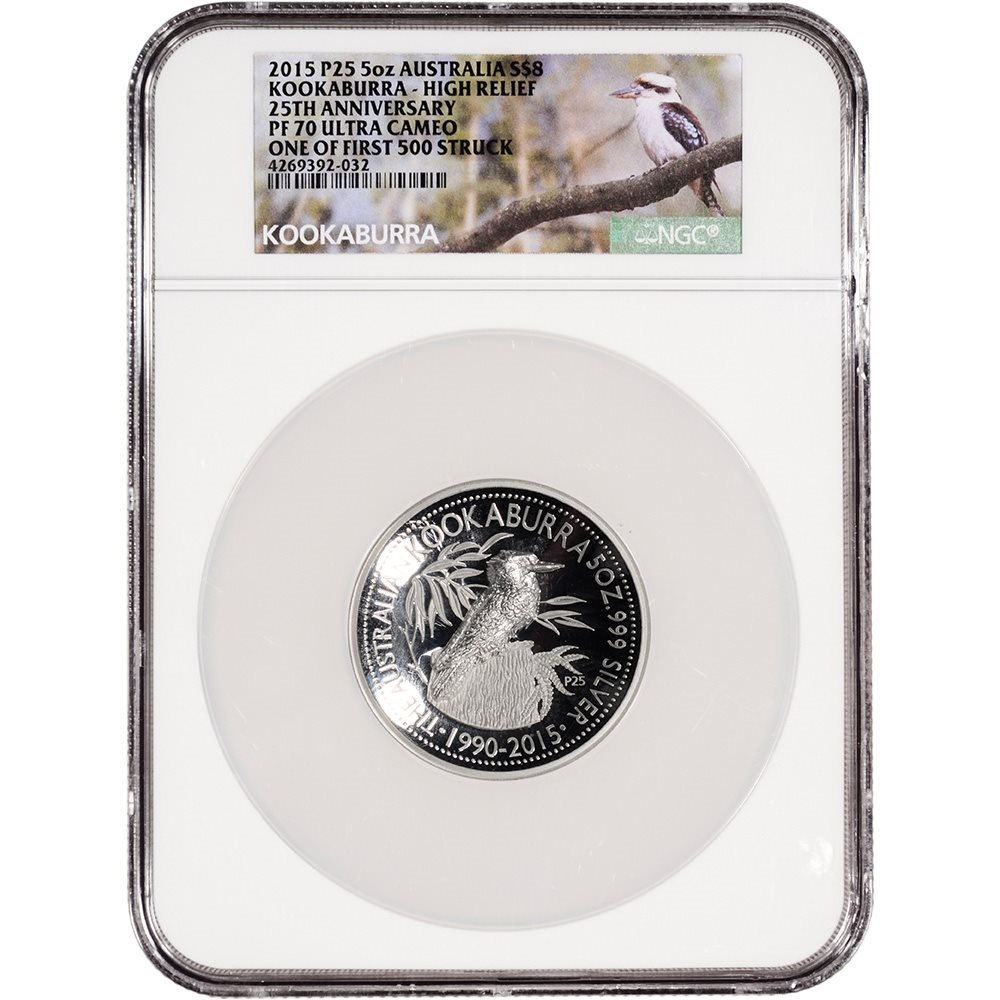 2015 Australia Silver High Relief Kookaburra NGC PF70 UC One Of First 500 Struck