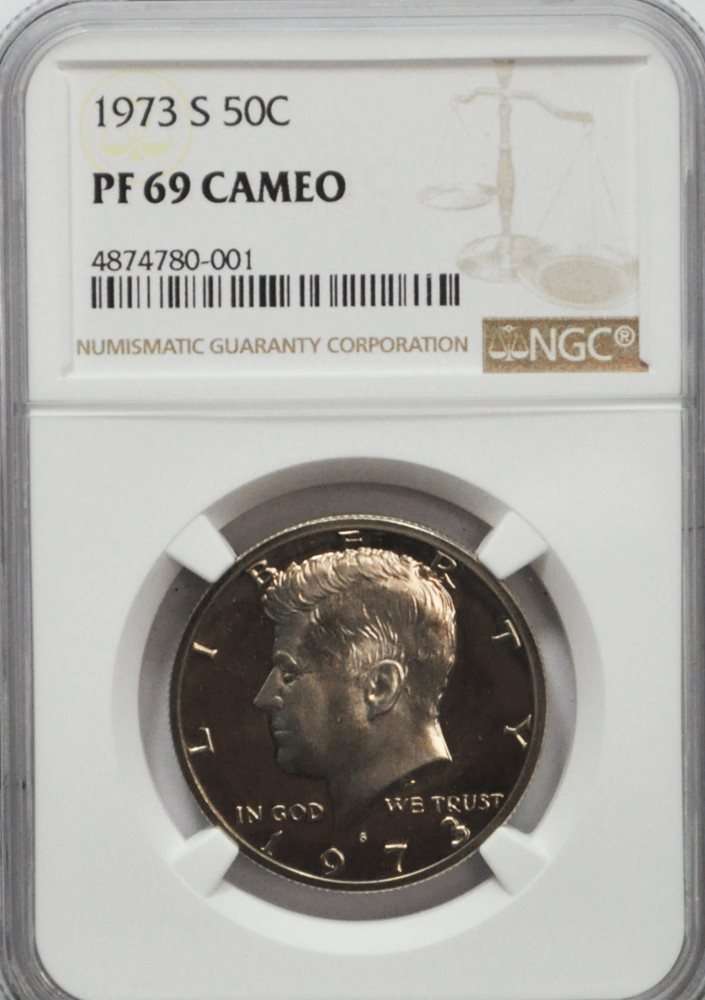 1973-S PCGS PR69DCAM Kennedy Half Dollar Presidential Label