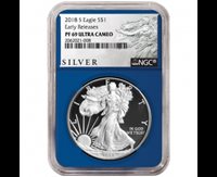 2018 $1 American Silver Eagle NGC MS69 Flag ER Label Blue Core