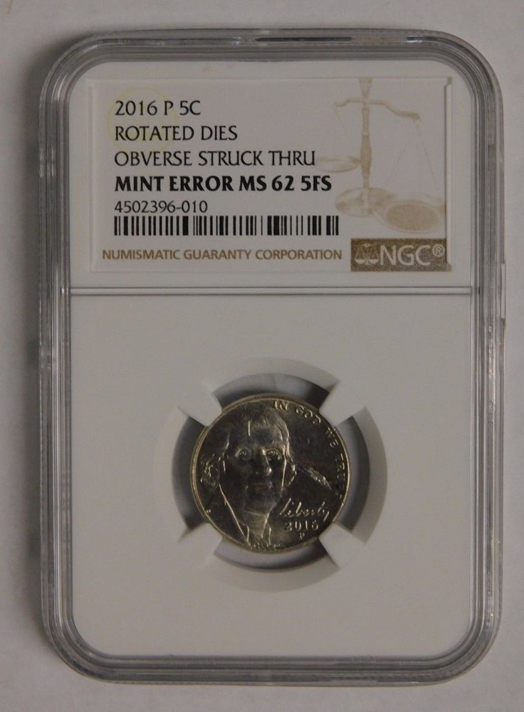 2016 P Nickel 2 Errors Rotated Dies & Obverse Struck Through thru