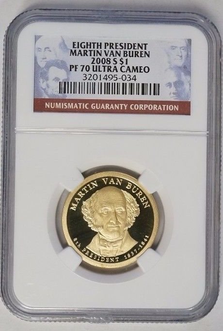 2008-S MARTIN VAN BUREN PRESIDENTIAL $1 NGC PF70 ULTRA CAMEO