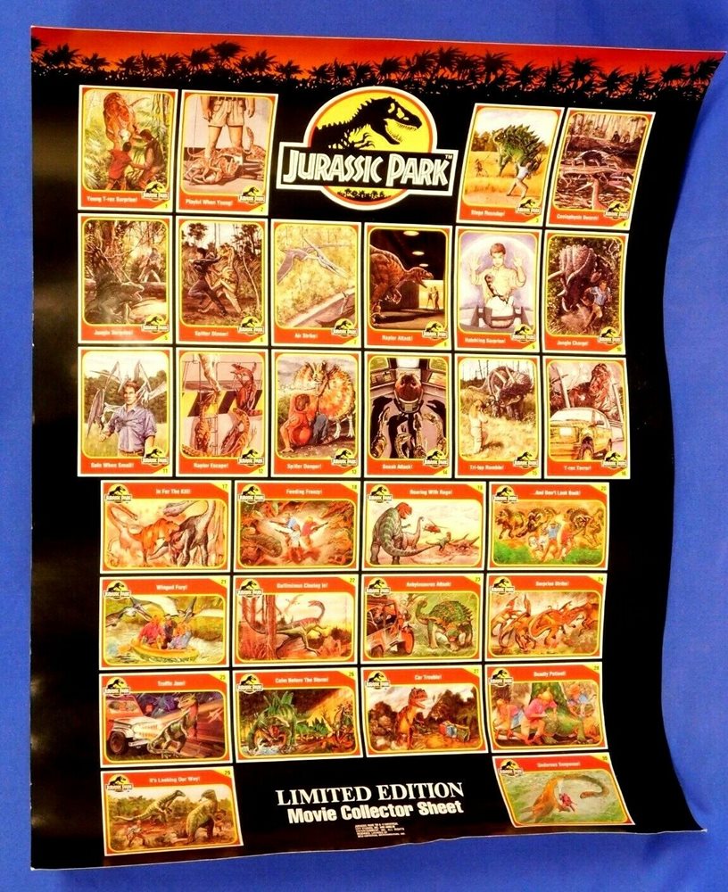 JURASSIC PARK KENNER CARDS POSTER MOVIE COLLECTOR SHEET