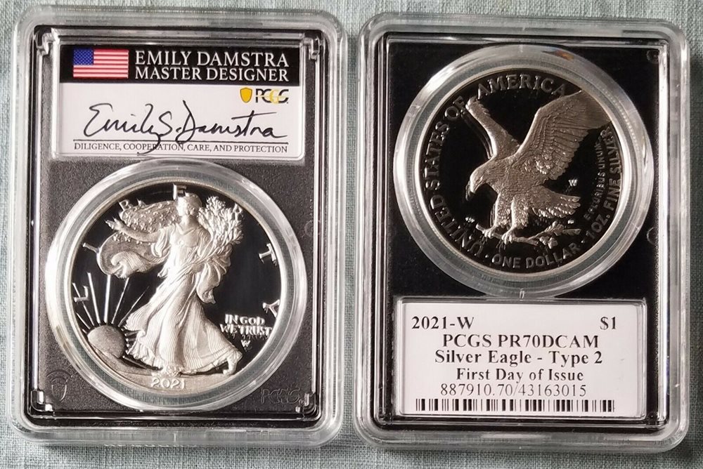 2021-W $1 TYPE 2 American Silver Eagle PCGS PR70 FDOI Emily