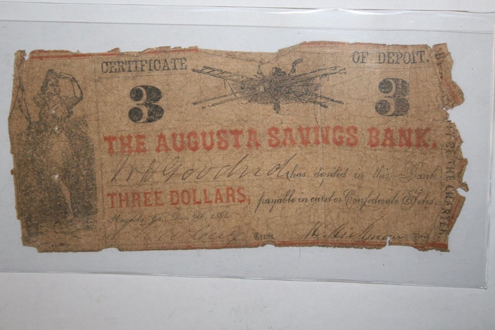 three dollars 1861 the augusta savings bank broken bank