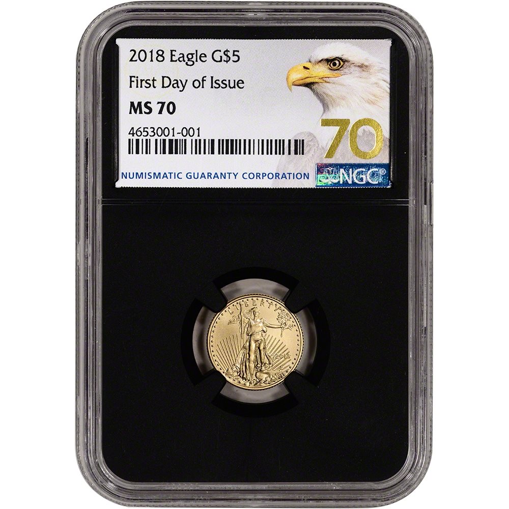 $5 1//10 oz 2018 American Gold Eagle NGC MS70 First Day of Issue Grade 70