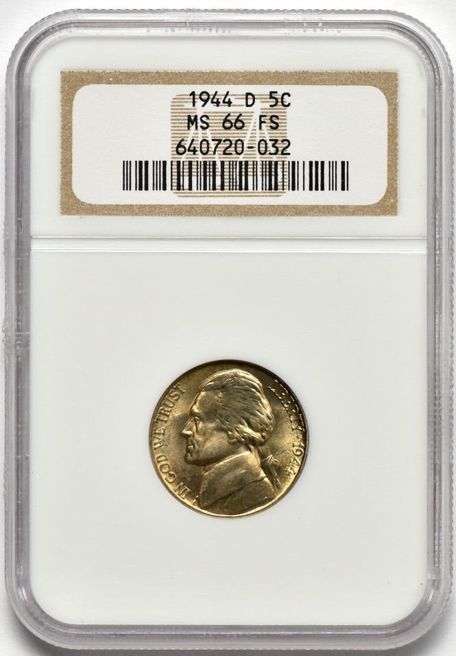 Denver Mint. 1944 D Silver War Nickel PCGS MS66 FS Full Steps