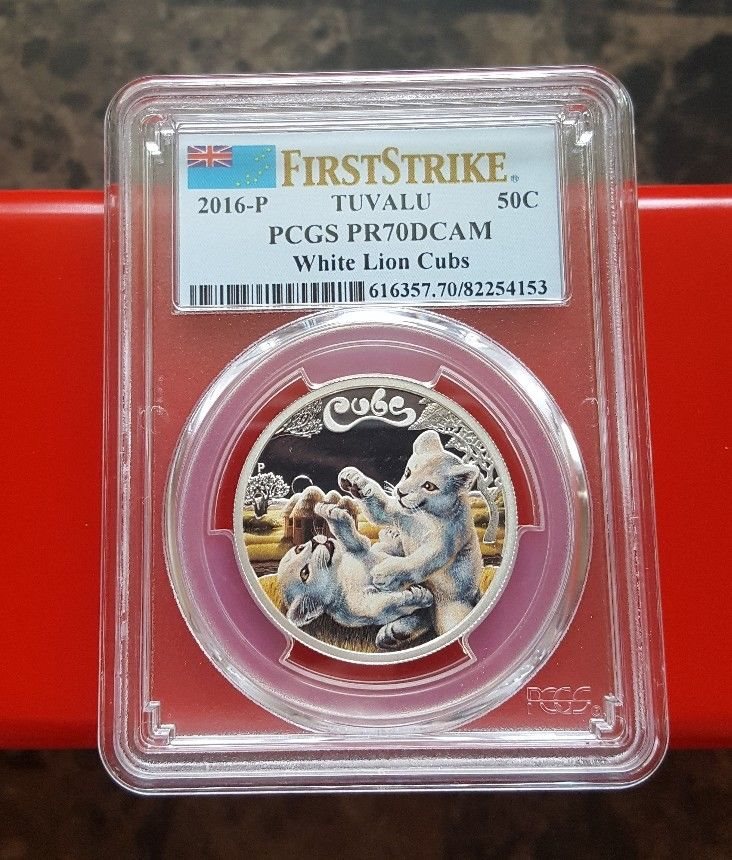 2016 White Lion Cubs Tuvalu 1//2 oz SIlver Proof 50c Half Dollar Coin Colorized