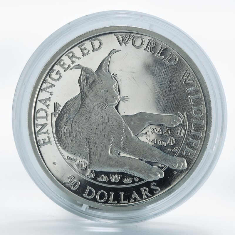 Cook Islands 50 Dollars 1990 Wildlife Caracal Silver