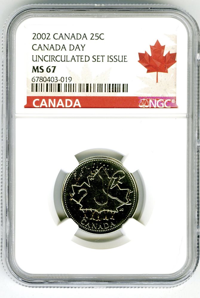 1952 2002 P CANADA DAY 25 CENT QUARTER NGC MS67 RARE POP ONLY 2