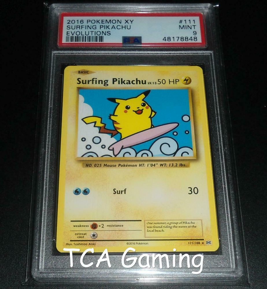 PSA 9 MINT Surfing Pikachu 111/108 XY Evolutions SECRET RARE Pokemon Card