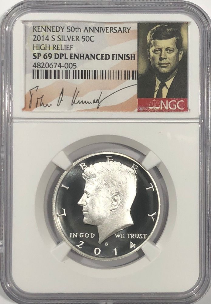 2014-P PCGS PR69 DCAM SILVER FIRST STRIKE PROOF,JFK HALF KENNEDY 50 ANNIV LABEL