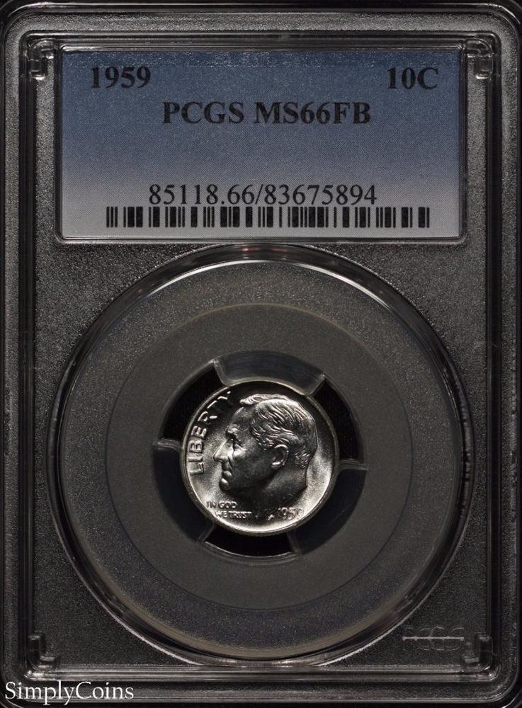 1955-D Roosevelt Silver Dime 10c ~ PCGS MS66 FB FULL BANDS ~ BLAST WHITE!
