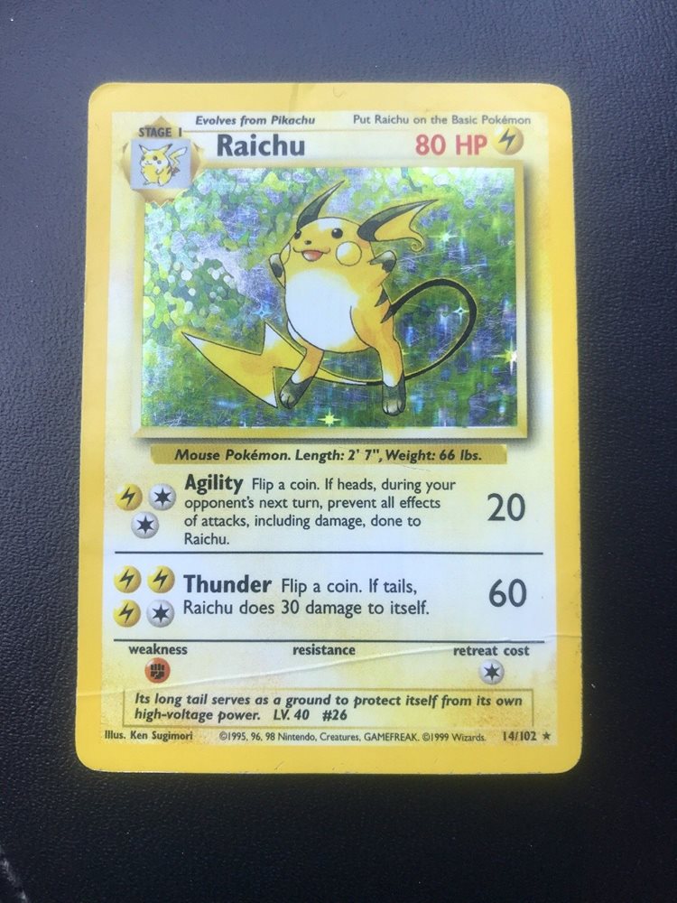 PSA 8 First Base Set Shadowless Holographic Raichu; Pok