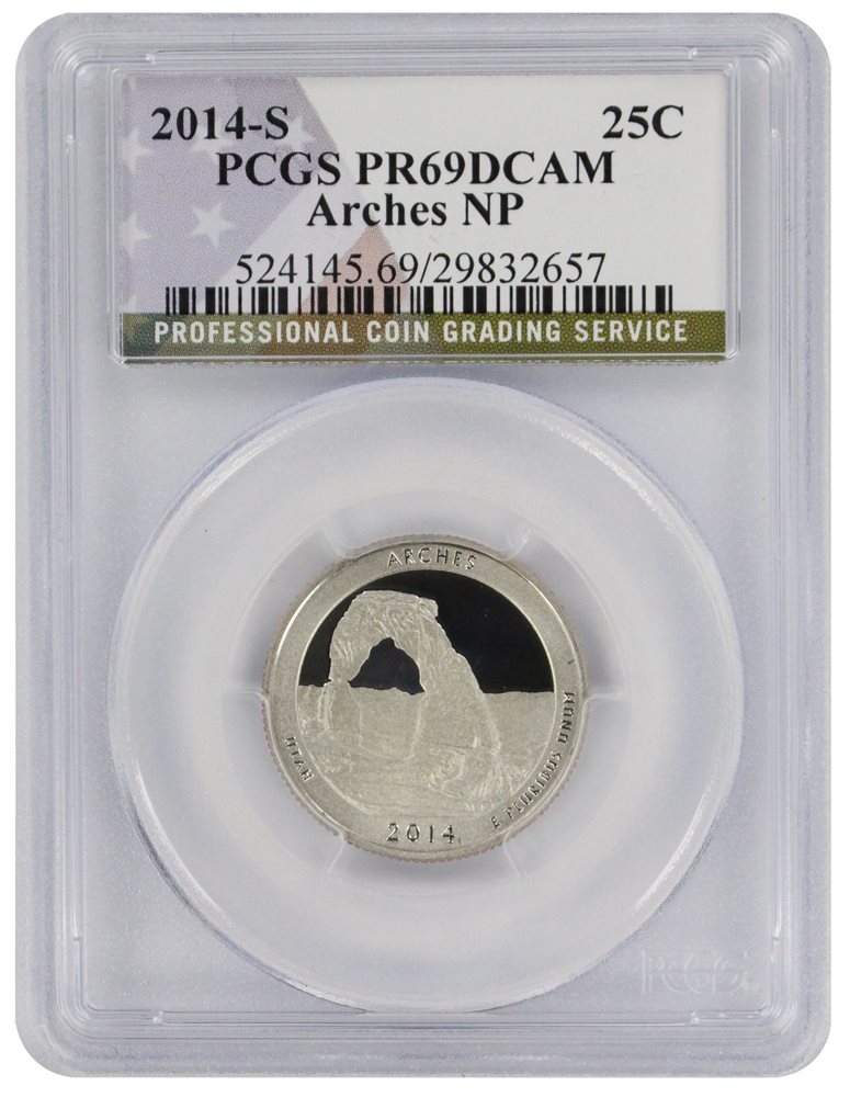 2014 S PROOF ARCHES NATIONAL PARK CLAD QUARTER PCGS GRADED PR69 DCAM