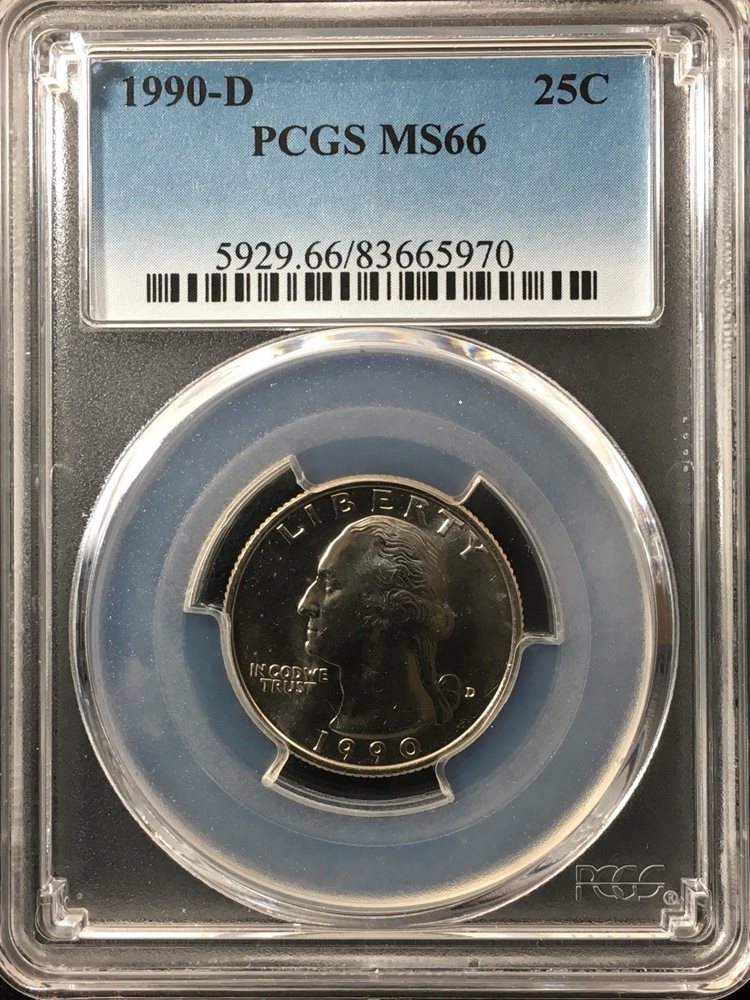 1990-D 25C Washington Quarter Dollar PCGS MS66 83665970, MS66