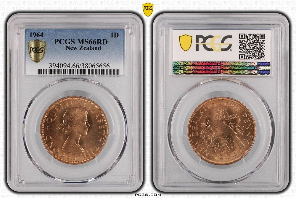 1964 New Zealand 1D PCGS - MS66RD POP 3/0 -656 D3-1053, MS66RD