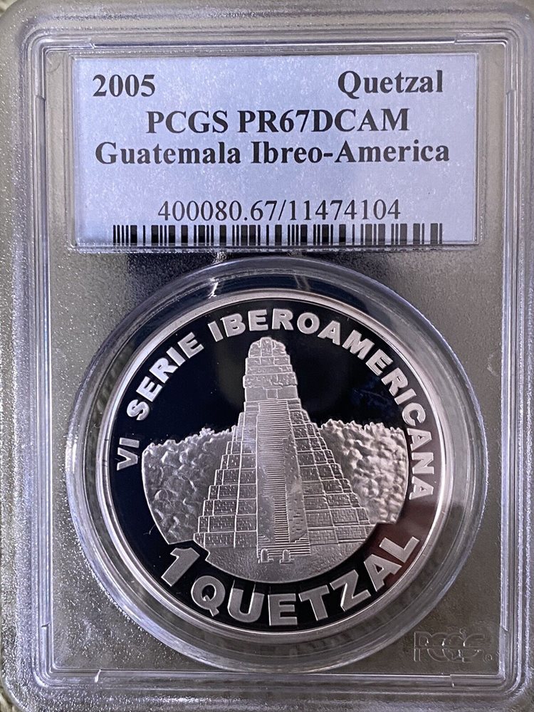 2005 Guatemala 1 Quetzal Maya Tikal Ibreo-America PCGS